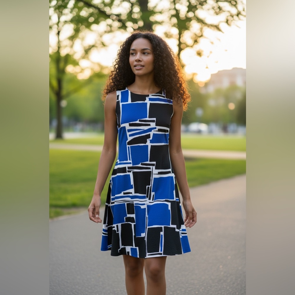 Lauren Ralph Lauren blue black geometric sheath dress size 8
